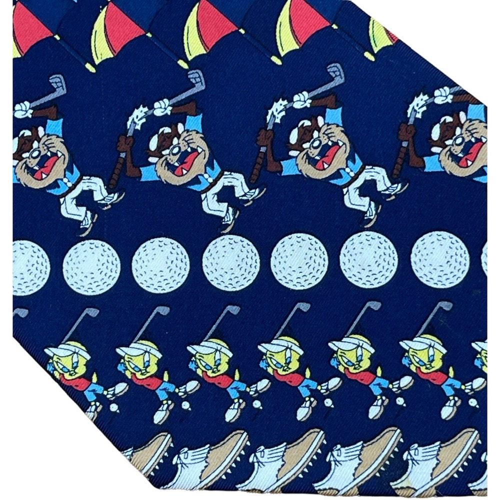 Novelty GOLF Theme Necktie by Warner Brothers Bugs Bunny Tasmanian Devil Silk‎